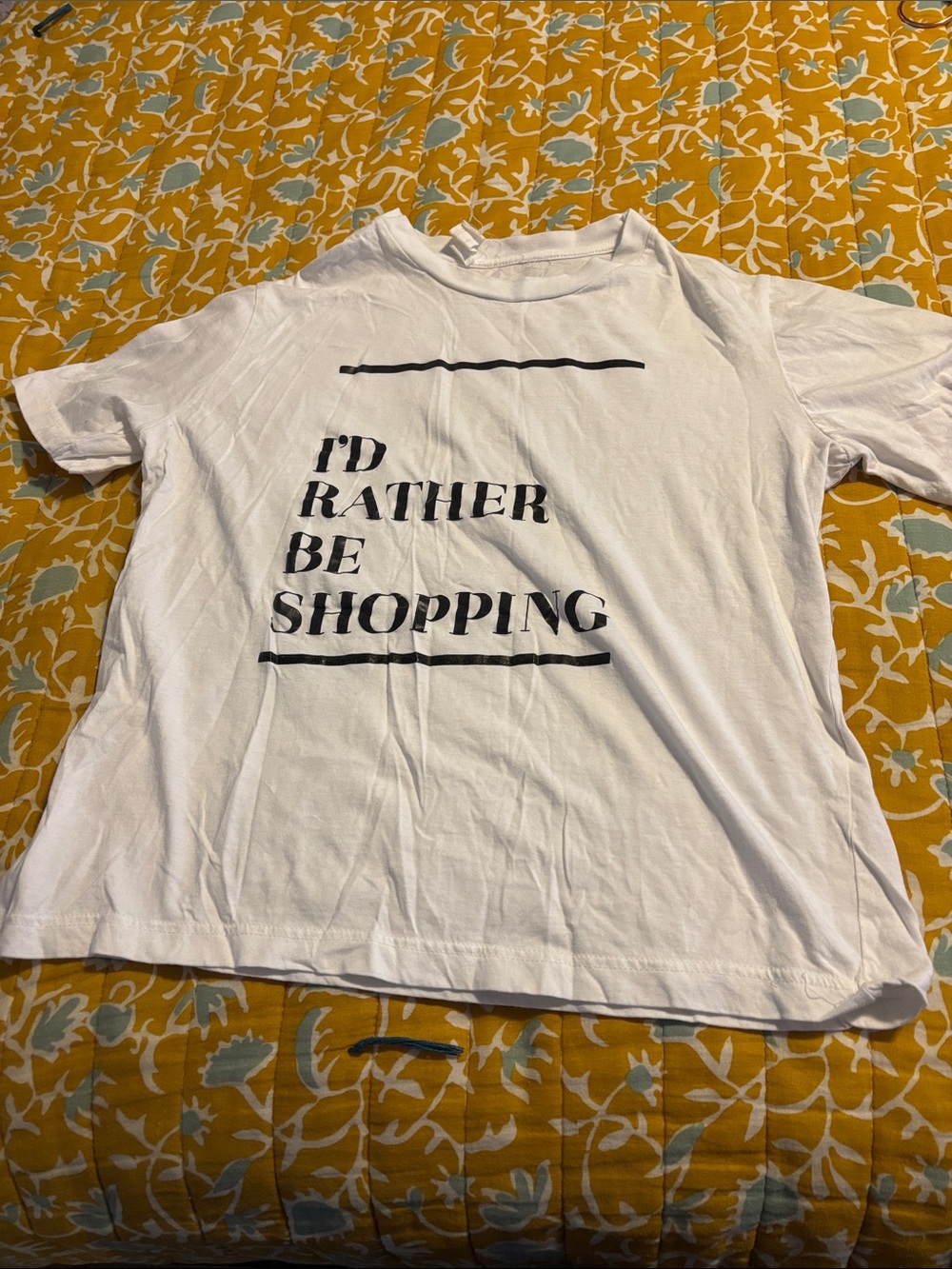 Zara I’d Rather Be Shopping T Shirt Top White